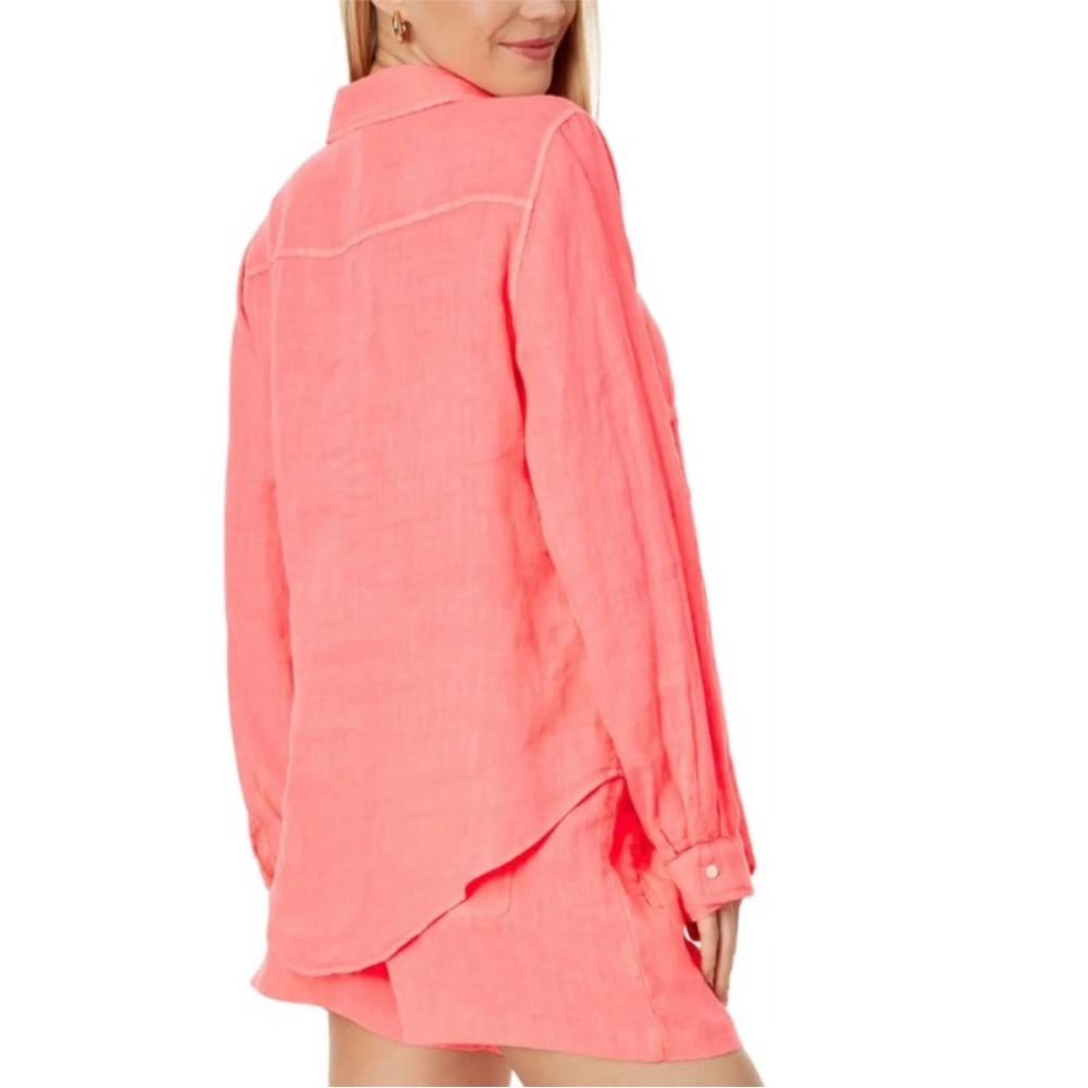 Lilly Pulitzer Sea View Linen Button-Down Top SZ M Sunrise Coral - Picture 4 of 14
